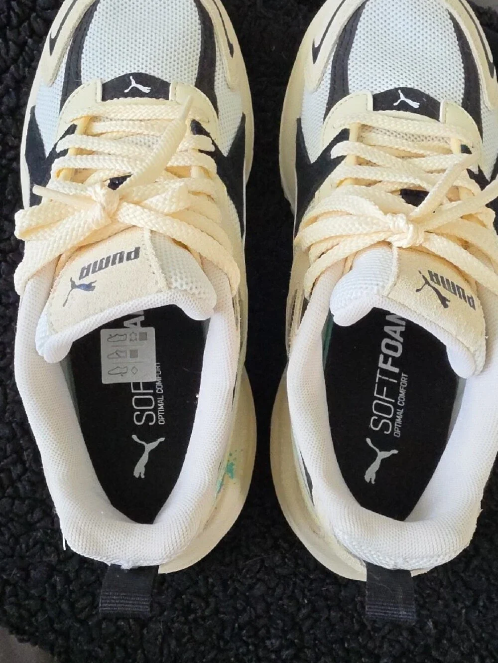 Puma Cream and Black Retro Runner Sneakers